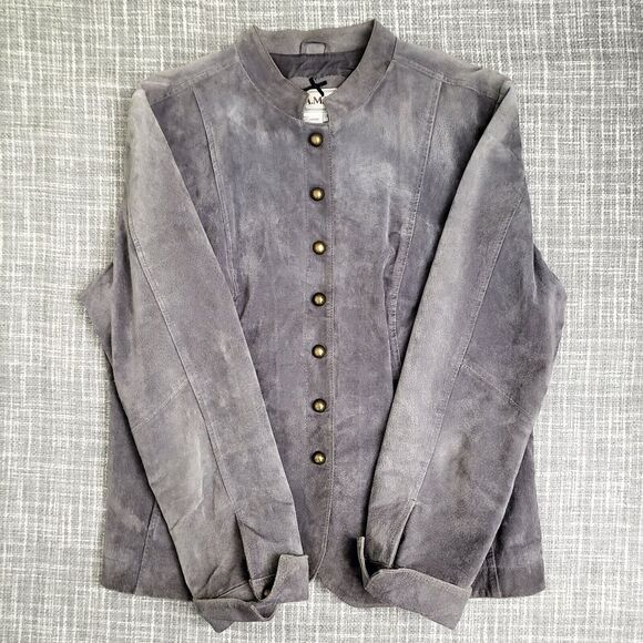 AMI Short Suede Jacket w/ Brass Toned Snaps Gray Women's M/L - Picture 13 of 16